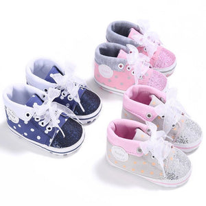 KALUPAO Babyshoes Soft Casual Shoes Polka Dot Walker Girls Shoes Lace-up Paillette Shoes Size 12-16