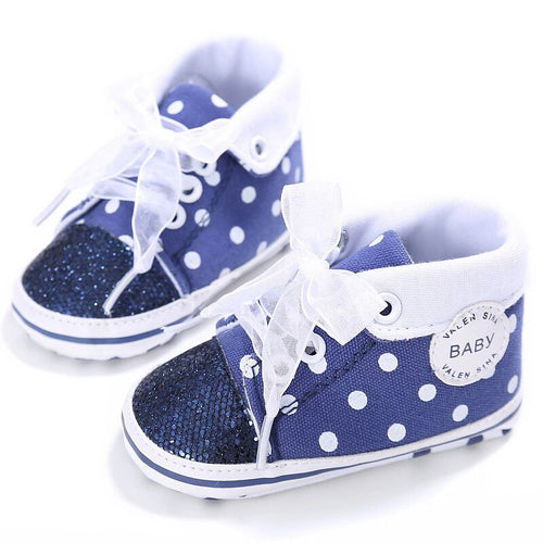 KALUPAO Babyshoes Soft Casual Shoes Polka Dot Walker Girls Shoes Lace-up Paillette Shoes Size 12-16