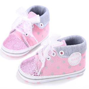 KALUPAO Babyshoes Soft Casual Shoes Polka Dot Walker Girls Shoes Lace-up Paillette Shoes Size 12-16