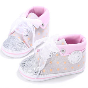 KALUPAO Babyshoes Soft Casual Shoes Polka Dot Walker Girls Shoes Lace-up Paillette Shoes Size 12-16