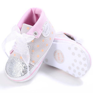 KALUPAO Babyshoes Soft Casual Shoes Polka Dot Walker Girls Shoes Lace-up Paillette Shoes Size 12-16