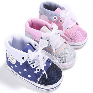 KALUPAO Babyshoes Soft Casual Shoes Polka Dot Walker Girls Shoes Lace-up Paillette Shoes Size 12-16